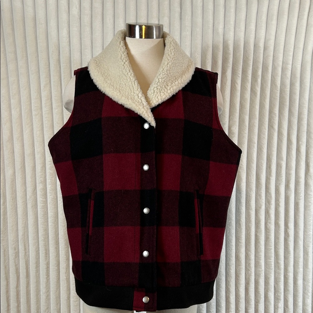 Bob Timberlake buffalo plaid Sherpa collar wool blend vest  XL